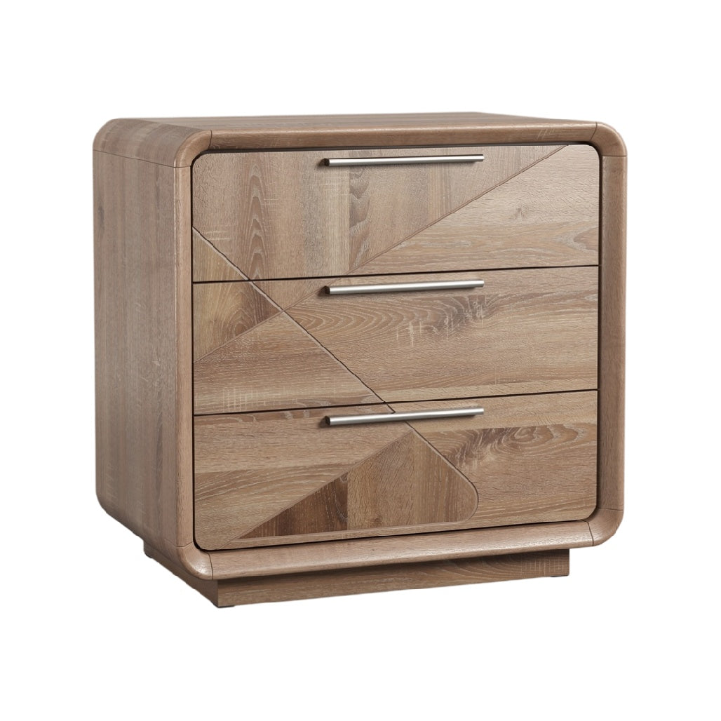 **Table de chevet en bois avec trois tiroirs et design moderne**