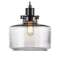 **Suspension en verre transparent avec finition noire, design moderne**